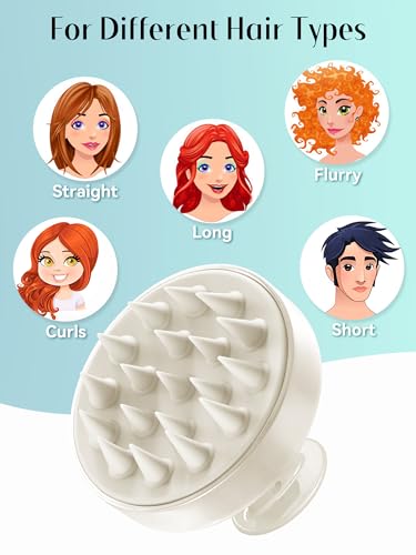 HEETA Scalp Massager Hair Growth, Soft Silicone Scalp Scrubber Shampoo Brush for Exfoliation, Dandruff Removal Head Massage Stress Relax, Wet & Dry Use for Thick Thin Curly Hair Care, Beige - color: Beige