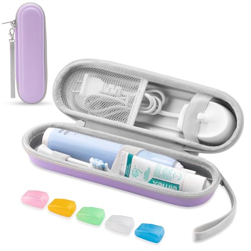 Toothbrush Travel Case for Oral B/Oral-B Pro 1000 1500 5000 7000 & Philips Sonicare 4100 1100 5300 5100 6100/iO Electric Toothbrush, Hard Protective Storage Bag (Light purple case with toothbrush cap) - color: Light purple case with toothbrush cap