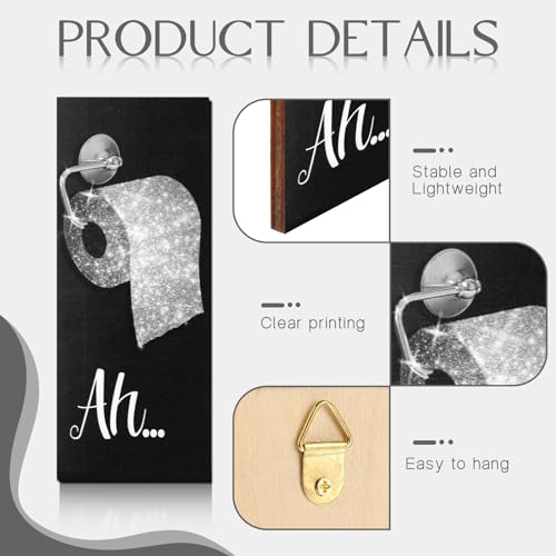 Chinco 4 Pcs Women Funny Wall Art Bathroom Decor 9.84 x 3.94 x 0.2 Inch Glam Bathroom Wall Decor Modern Women Funny Bath Wood Hanging Decoration for Home (Black, White) - color: Black, White