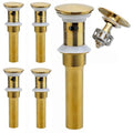 Rockgoya Bathroom Sink Drain, 5 Pack Gold Drain Stopper Bathroom Sink with Overflow, Pop Up Drain Assembly with Detachable Strainer Basket, Built-in Anti-Clogging Strainer,Stainless Steel - color: Gold-5 Pack, style: With Overflow