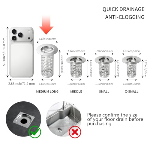 Bathroom Sink Drain Strainer, Bathtub Drain Hair Catcher, 304 Stainless Steel Shower Drain, Deep Basket Cover, Anti-Clog for Pet Hair, Universal Tub Drain Filter - size: Large