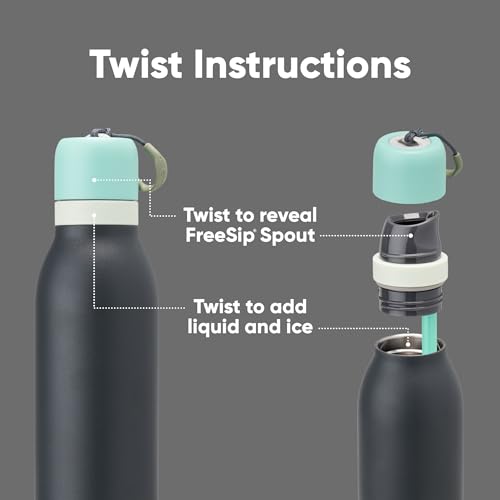 Owala FreeSip Twist Insulated Stainless Steel Water Bottle with Straw for Sports and Travel, BPA-Free, 18-oz, Blue/Grey (Foggy Tide) - color: Foggy Tide, size: 18 Ounces