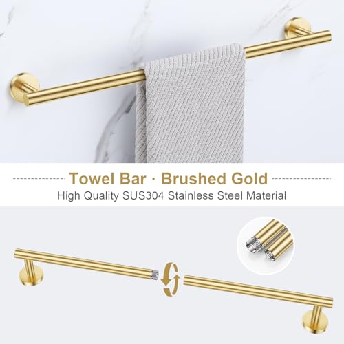 Lairuier Brushed Gold Bathroom Hardware Set, 10-Piece Towel Bar Set SUS304 Stainless Steel Bathroom Hardware Accessories Set Round Towel Holder Set Wall Mounted - color: Brushed Gold, size: 10-Piece Standard Set
