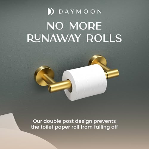 Day Moon™ Toilet Paper Holder Wall Mount, Modern Roll Holder for Bathroom, Stainless Steel Rustproof Double Post Pivoting Tissue Roll Holder for Bathroom, Classic, Gold - color: Gold