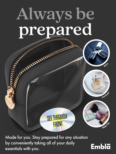 Embla Clear Cosmetic Bag Makeup Case, Clear Zipper Make Up Pouch and Toiletry Travel Tote, Cute Skincare Pouches for Women Girls, Preppy Purse Cosmetic Organizer, Mini Makeup Bags, Black | Small Black Clear Nylon/PVC Cosmetic Bag with Zipper, Waterproof B