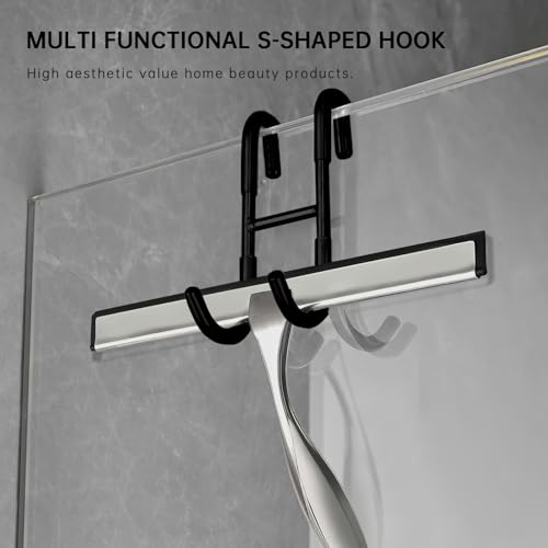 Shower Door Hooks,Towel Hooks for Bathrooms Frameless Glass Door,Heavy Duty SUS 304 Stainless Steel Hook for Towels,Squeegee,Loofah,Shaver,Robe,2 Pack (Black) - color: Black