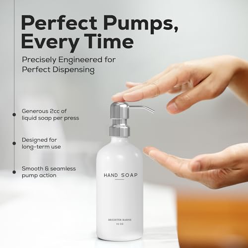 White Glass Hand and Dish Soap Dispenser Set by Brighter Barns - Modern Kitchen Soap Dispenser Set & Pump for Sink - Farmhouse Home Decor, Minimalist Kitchen Accessories (White) - color: Silver Hd