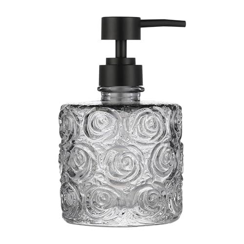 Marcella Glass Soap Dispenser with Soap Pump, Refillable 14 Ounce Capacity, Floral Design Rose Patterns, Heavy Weight Thick Glass for Bathroom, Premium Kitchen Soap Dispenser Gray - color: Gray