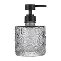 Marcella Glass Soap Dispenser with Soap Pump, Refillable 14 Ounce Capacity, Floral Design Rose Patterns, Heavy Weight Thick Glass for Bathroom, Premium Kitchen Soap Dispenser Gray - color: Gray