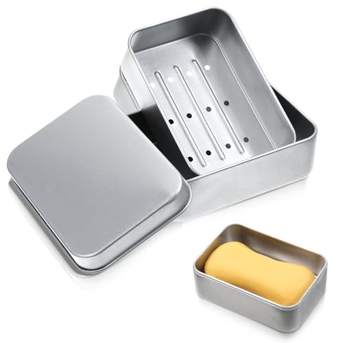 Piriuuo Travel Soap Container, Bar Soap Case Metal Bar Soaps Holder Portable Travel Soaps Box Leak Proof Soap Dish with Lid Aluminum Tin Jar Containers for Camping Travel Home Bathroom Storage