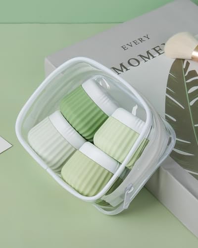 Mrsdry Travel Containers for Toiletries 4 Pack, TSA Approved Travel Size Toiletries, With Clear Bag Leak Proof Silicone Jars, Creams Jars Carrying Small Items - color: Water Green, size: 1 oz