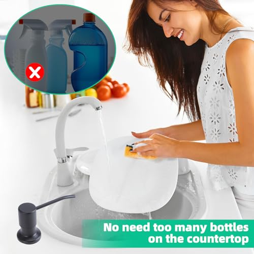Soap Dispenser for Kitchen Sink, Built in Sink Soap Dispenser, Countertop Soap Dispenser Pump with 47" Extension Tube kit, No Need to Fill Little Bottle Again, Black - color: Black