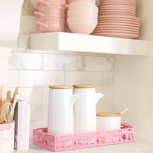 Pink Bow Toilet Paper Basket Cute Metal Toilet Tank Paper Holder with Handle Pink Bow Bathroom Storage Organizer Coquettish Preppy Accessories Decor for Bathroom Restroom - style: Pink Bow