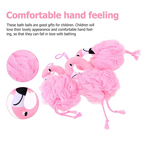 Beaupretty Flamingo Bath Balls for Kids 3-Pack Cartoon Bath Flowers Soft Shower Sponges Gentle Skin Massage Home Tool 10.23X4.72X3.54In