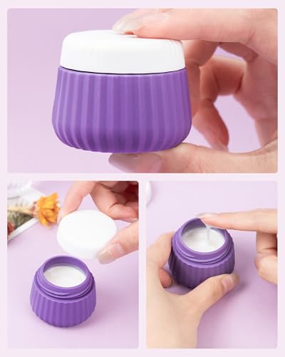 Mrsdry Travel Containers for Toiletries 4 Pack, TSA Approved Travel Size Toiletries, Travel Size Containers, With Clear Bag Leak Proof Silicone Jars, Travel Essentials Creams Jars Carrying Small Items - color: Purple, size: 1 oz