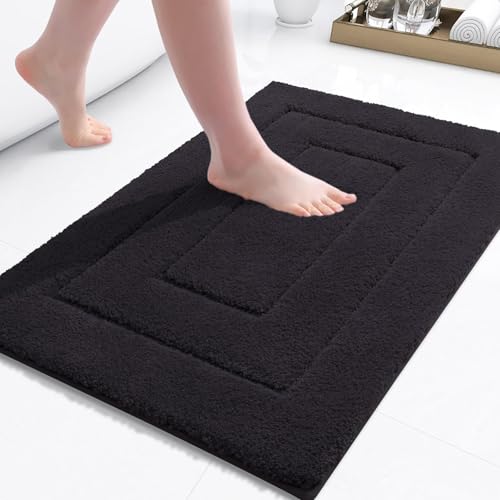 Buganda Bathroom Rugs, 24" x 16", Soft and Absorbent Microfiber Bath Rugs, Shaggy Shower Carpet, Machine Wash Dry Bath Mats for Bathroom Floor, Tub and Shower, Black - color: Black, size: 24" X 16"