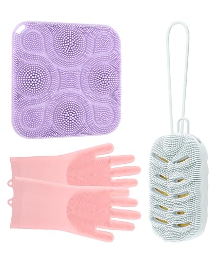 3 Pack Silicone Body Scrubber Set Include Silicone Bath Sponge Brush + Body Scrubber Pad + Gentle Exfoliating Glove, Quick-Dry & Hygienic, Long-Lasting and Easy to Clean, Ideal for Women, Men