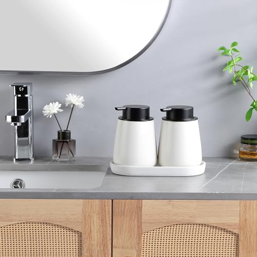 12Oz Hand Soap Dispenser Set - 2 Pack Ceramic Foam Soap Dispenser Set with Easy-to-Press Black Pump, Refillable Mordern Foaming Dish Soap Dispensers for Bathroom & Kitchen (White, Foam Pump) - color: White Foming Dispenser