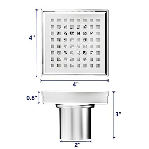 Neodrain Square Shower Drain with Removable Quadrato Pattern Grate, Brushed 304 Stainless Steel Square Drain for Bathroom, with Hair Strainer and Lifting Hook,CUPC Certified (Brushed Nickel, 4 in) - color: Stainless, size: 4 IN