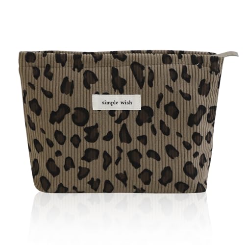Wudygirl Makeup Bag Travel Cosmetic Bag for Women Small Makeup Pouch with Handle Zipper Cosmetic Pouch Handbag Aesthetic 8.3" x 5.9"(Coffee Leopard) - color: Coffee Leopard
