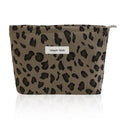 Wudygirl Makeup Bag Travel Cosmetic Bag for Women Small Makeup Pouch with Handle Zipper Cosmetic Pouch Handbag Aesthetic 8.3" x 5.9"(Coffee Leopard) - color: Coffee Leopard