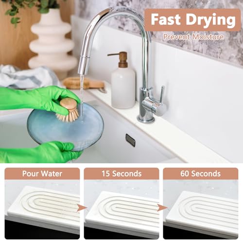 Faucet Mat for Kitchen Sink, Quick Dry Diatomite Kitchen Sink Mat Sink Splash Guard Stone Drying Mat for Kitchen Counter Kitchen Drying Mat Stone Tray Kitchen Sink Accessories(White, 23.6'')