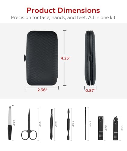 Gift for Dad Men, Manicure Set Nail Clippers Grooming Kit with Travel Case, Personal Care Tools Birthday Gifts for Men Women - color: Black-red