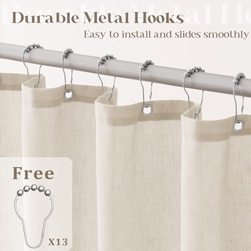Beige Linen Shower Curtain for Bathroom Water Repellent 72x72 Inch | Neutral Shower Curtains Flax Textured Bath Decor Drapes Boho Farmhouse Rustic Shabby Chic Country Tan Beige with Hooks - color: Warm Beige, size: 72"W x 72"L (Pack of 1)