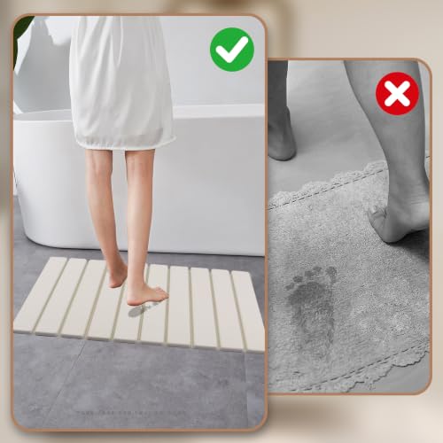 Stone Bath Mat,24 x 15.4 Inch Non-Slip Diatomaceous Earth Bath Mat,Quick Dry Stone Bath Mats for Bathroom,Rollable Shower Mat,Super Absorbent Stone Drying Mat for Bahtroom Shower Floor - color: White