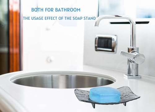 Plastic Soap Dish, Self Draining Set of 2 Black and White - Soap Holder for Shower, Bathroom and Kitchen - Easy to Clean, Stays Dry (5.94" L x 3.54" W x 0.86" H)