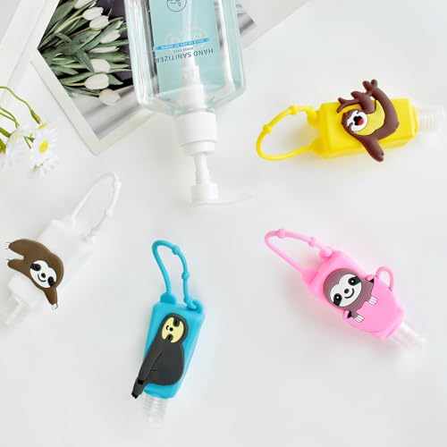Refillable Travel Bottles Containers, 4 Pack Hand Sanitizer Travel Size Holder with Empty Silicone Clip-Filp Bottles, Leak Proof Portable Bottle for Liquid Soap, Lotion (Sloth) - color: sloth
