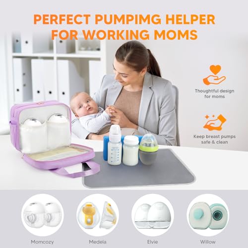 PIIOSER Breastmilk Cooler Travel Bag with Ice Pack, Compatible with Wearable Breast Pumps & Accessories - Portable Hands Free Breast Pump Carrying Case for Nursing & Working Moms, Purple - color: Purple-Small