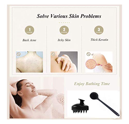 Silicone Body Scrubber & Scalp Massager, Long Handle Shower Brush, Exfoliating Scrubber for Men, Women & Kids - color: Black