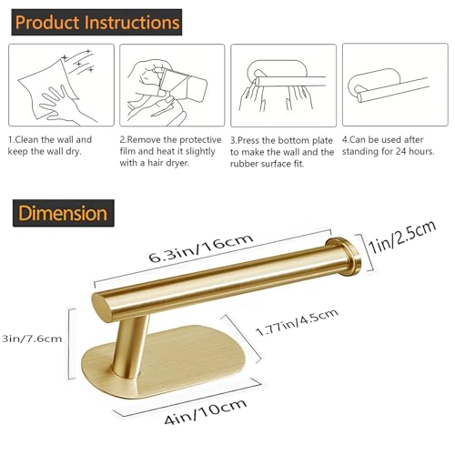 JOPOFI Toilet Paper Holder - Adhesive Toilet Paper Holder - Brushed Gold | Toilet Paper Holder Wall Mount for Bathroom,Stainless Steel Command Strip Toilet Paper Roll Holder Stick On Wall,No Drilling - color: Brushed Gold, size: 1pcs