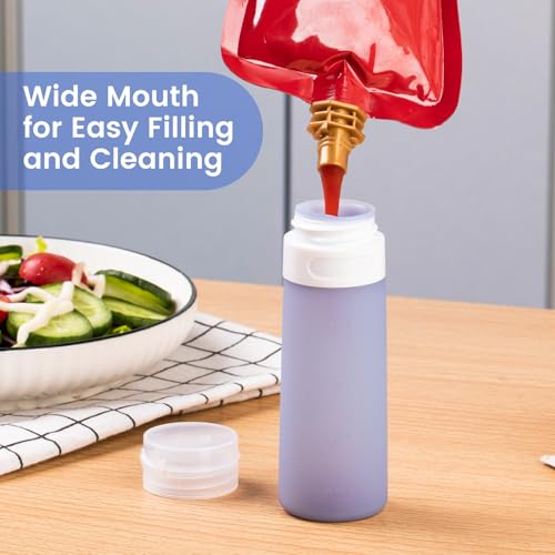 MICEBAY Condiment Squeeze Bottles for Sauces, 3-oz Mini Silicone Salad Dressing Container to Go with Snack Storage Bag, Leakproof Sauce Bottles for Lunch Box, 4 Pack, Blue - color: Blue, size: 3 OZ