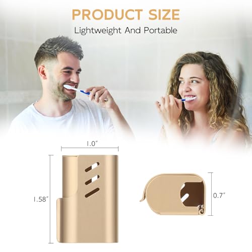 2PCS Aluminum Toothbrush Head Caps, Travel Toothbrush Top Cover, Portable Protector Clip Pod Fits Most Manual and Electric Toothbrush Heads for Household Traveling, Camping, School, Business - Gold - color: Gold-2pcs