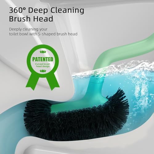 HAMITOR Toilet Bowl Brush Holder Set: Bathroom Deep Cleaning Toilet Cleaner Scrubber Under Rim with Curved Bristle for Dead Corner Clean - Hidden Rv Toilet Decorative Accessories with Caddy- Green - color: Green, size: 1 pack