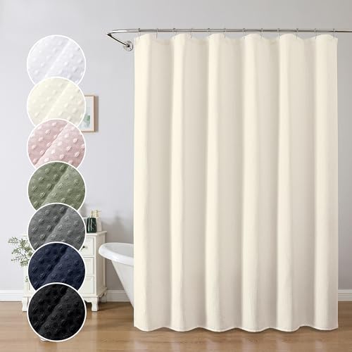 OWENIE Cream Shower Curtain, Waffle Weave Heavy Fabric Shower Curtain for Bathroom, Waterproof Thick 420G/M Textured Soft Elegant Luxury Hotel Spa Bath Curtains, Machine Washable, Cream, 72W x 72L - color: Cream, size: 72"W x 72"L (Pack of 1)