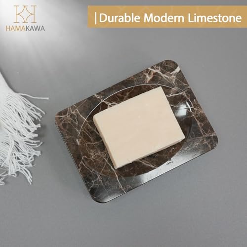 Natural Marble Soap Dish, Rectangle Emperador Dark Jewelry Dish, Dark Brown Style Shower Soap Holder, Modern Stone Sponge Holder, Bar Soap Saver Tray for Bathroom, Kitchen, Easy to Clean - color: Dark Brown 5-in Rect