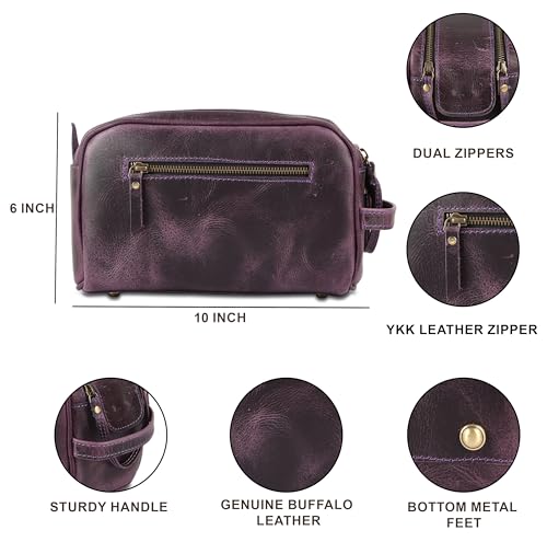 KomalC Travel Toiletry Bag – Premium Leather Dopp Kit for Men & Women with Water-Resistant Lining & Spacious Zippered Organizer - style: 1 Zip Classic Purple