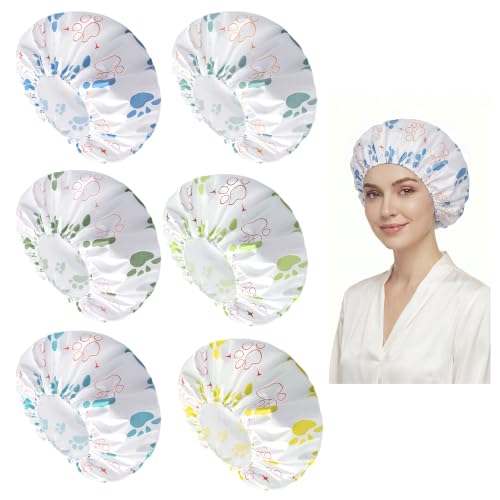6 PCS Shower Caps for Women, Double Side Waterproof Shower Cap, Reusable Elastic Bath Caps for Shower, EVA Bathing Shower Caps, Bath Hair Caps - Paw - color: Paw