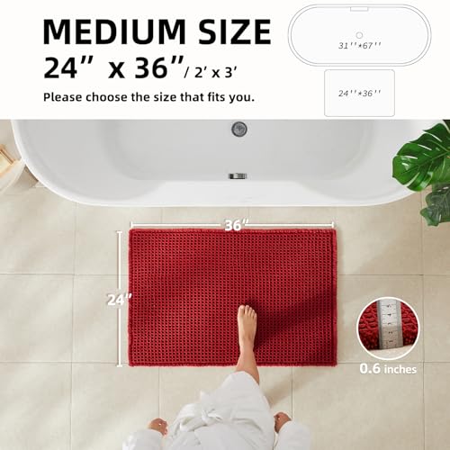 TYUU Waffle Bath Mat, Boho Bathroom Rugs Non Slip Washable Super Absorbent Quick Dry Bath Mat Farmhouse Bathroom Decor, 36"x24" Burgundy - color: Burgundy, size: 2' X 3' (Rectangular)
