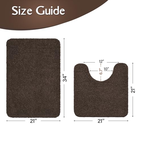 HOMORE Bathroom Rug Set 2 Piece,Soft Absorbent Bath Mats Set,Machine Washable Bath Rug Sets for Bathroom Non Slip,(21"x34"+21"x21") Plush Shaggy U Shape Contour Toilet,Brown - color: Brown