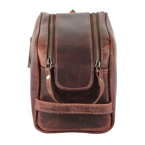 KomalC Travel Toiletry Bag – Premium Leather Dopp Kit for Men & Women with Water-Resistant Lining & Spacious Zippered Organizer - style: 1 Zip Classic Dark Brown