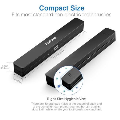 Frekare Toothbrush Travel Case Aluminum, Manual Tooth Brush Holder for Traveling, Portable Toothbrush Container for Bathroom, Camping, Business Trip, School (Black) - color: Black, size: 1 Pack