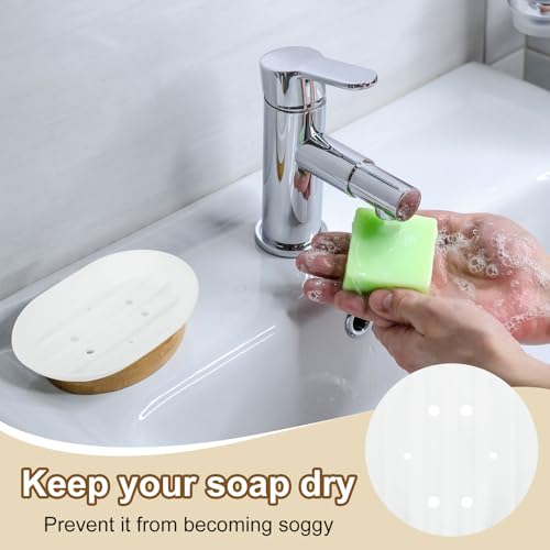 uxcell 3Pcs Small Soap Dish, Silicone Bathroom Soap Holder Oval Shape Bar Soap Dish Self-Draining Soap Tray with Holes for Shower, Bathroom, Kitchen, Counter Top (White) - color: White