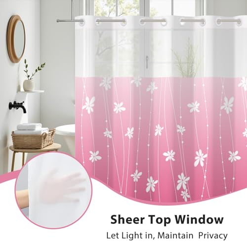 No Hook Shower Curtain with Snap-in Liner, Pink Ombre Bathroom Shower Curtains with Liner Set, Waterproof & Washable, Mesh Top Window, 71" W x 86" L - color: 02 Ombre - Pink, size: 71"W x 86"L (Pack of 1)