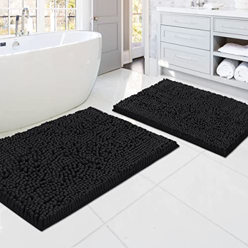 H.VERSAILTEX Bath Mat, 20" x 32" Plus 17" x 24", Black - color: Black, size: 20" x 32" Plus 17" x 24"