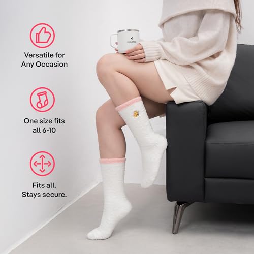 CoolMate Cozy Soft Cloud Socks, Fuzzy Socks for Women - color: D.02 - Embroidered Bee