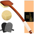 ICANdOIT Stiff Sisal Bristles Back Scrubber Set - Shower Brush with Non-Slip Curved Handle and Dual-Sided Exfoliation Glove-17.71”Bent Handle